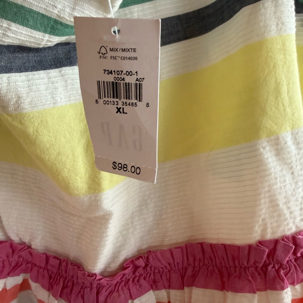 New GAP Multi Striped Sun Dress XL 100% Cotton pockets sleeveless smocked - Picture 5 of 12